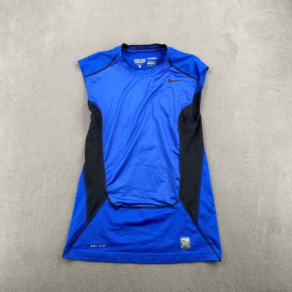 Nike Pro Combat Dri-FIT Compression Shirt Mens Large Blue Sleeveless Mesh Tank